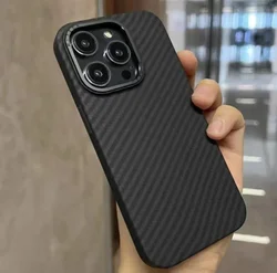 Carbon Fiber Kevlar PC Texture Phone Case For Iphone 15 14 Plus 13 12 Pro Max Case Metal Ring lens Lightweight Apple 15 13 Cover