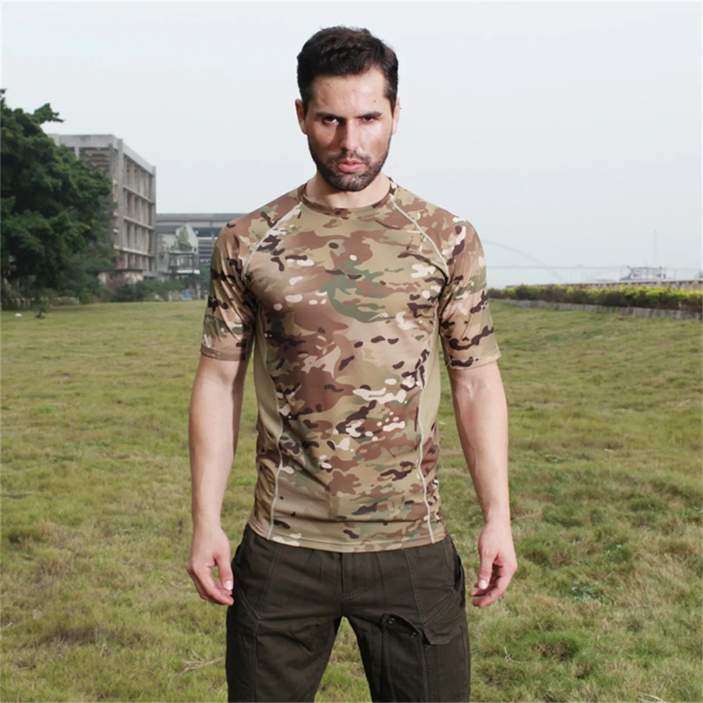 Outdoor Tactical T Shirt Men Black Combat Sweatshirt Camouflage T-shirt Quickdry Hunting Clothes For Men Tactics Camping Clothes