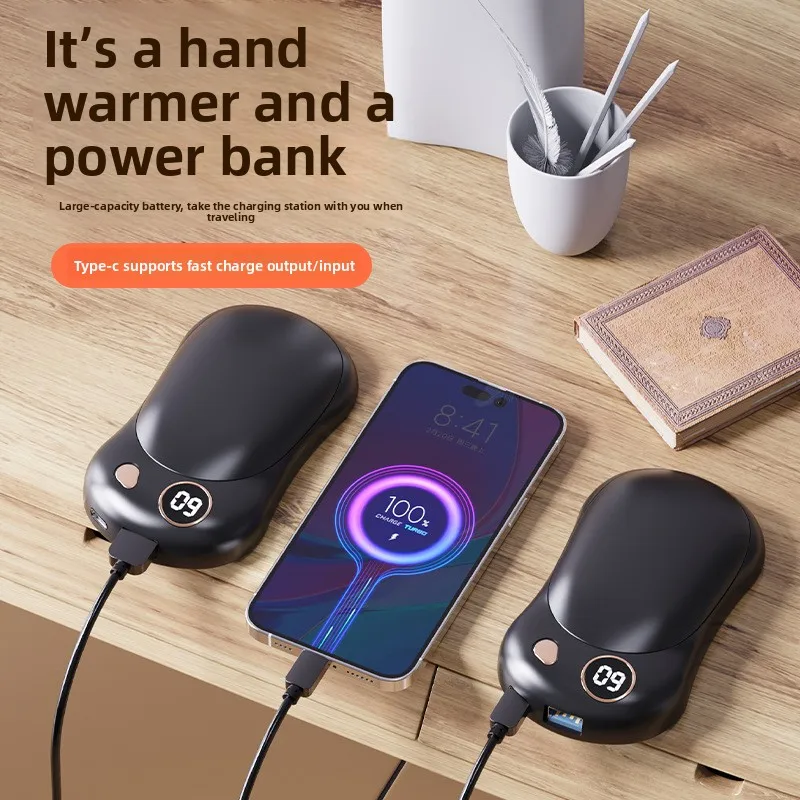 2 In 1 Magnetic Split Hand Warmer USB Rechargeable Detachable Heating Portable Pocket Power Bank for Winter Outdoor