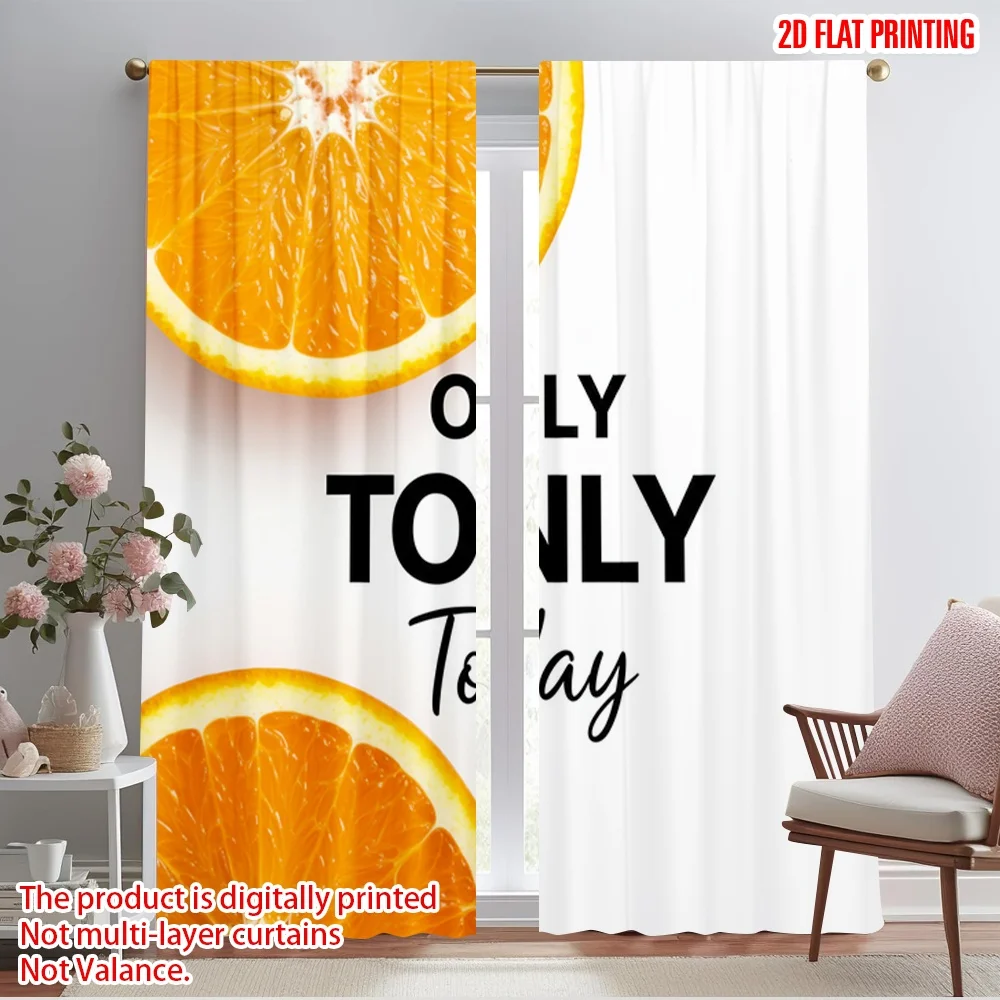 

2pcs 2D flat printing Drapes Fresh Orange Slice 100% Polyester Without Electricity 0 for Room bedroom wall decor