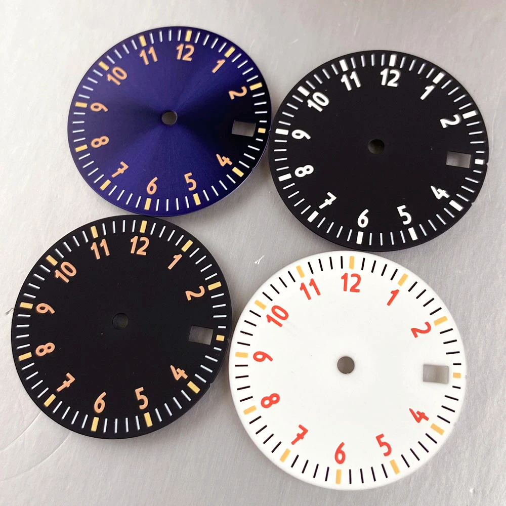 White Blue Black Pilot Watch Dial Face Sterile 29mm fit NH35 NH36 Movement Green Luminous Hand for Diving Men Watch Day Window