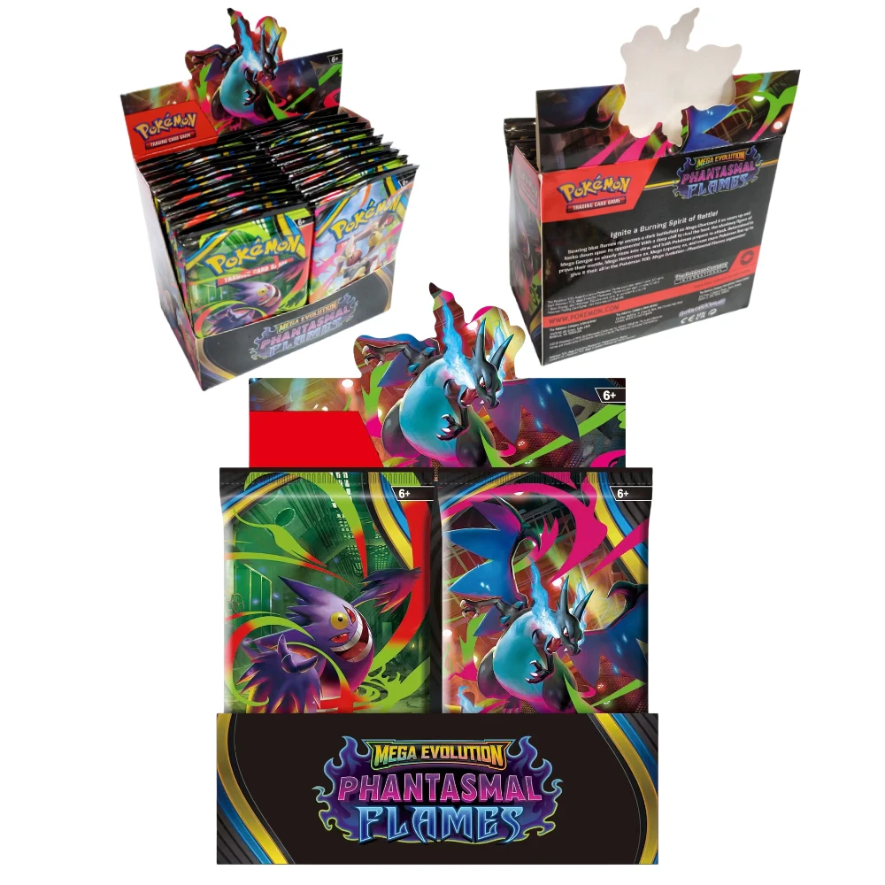Tarjetas de Pokémon Trading PTCG dibujos animados versión estadounidense tarjetas MEGA Booster Pack Phantasmal llamas inglés Charizard ETB colección regalos