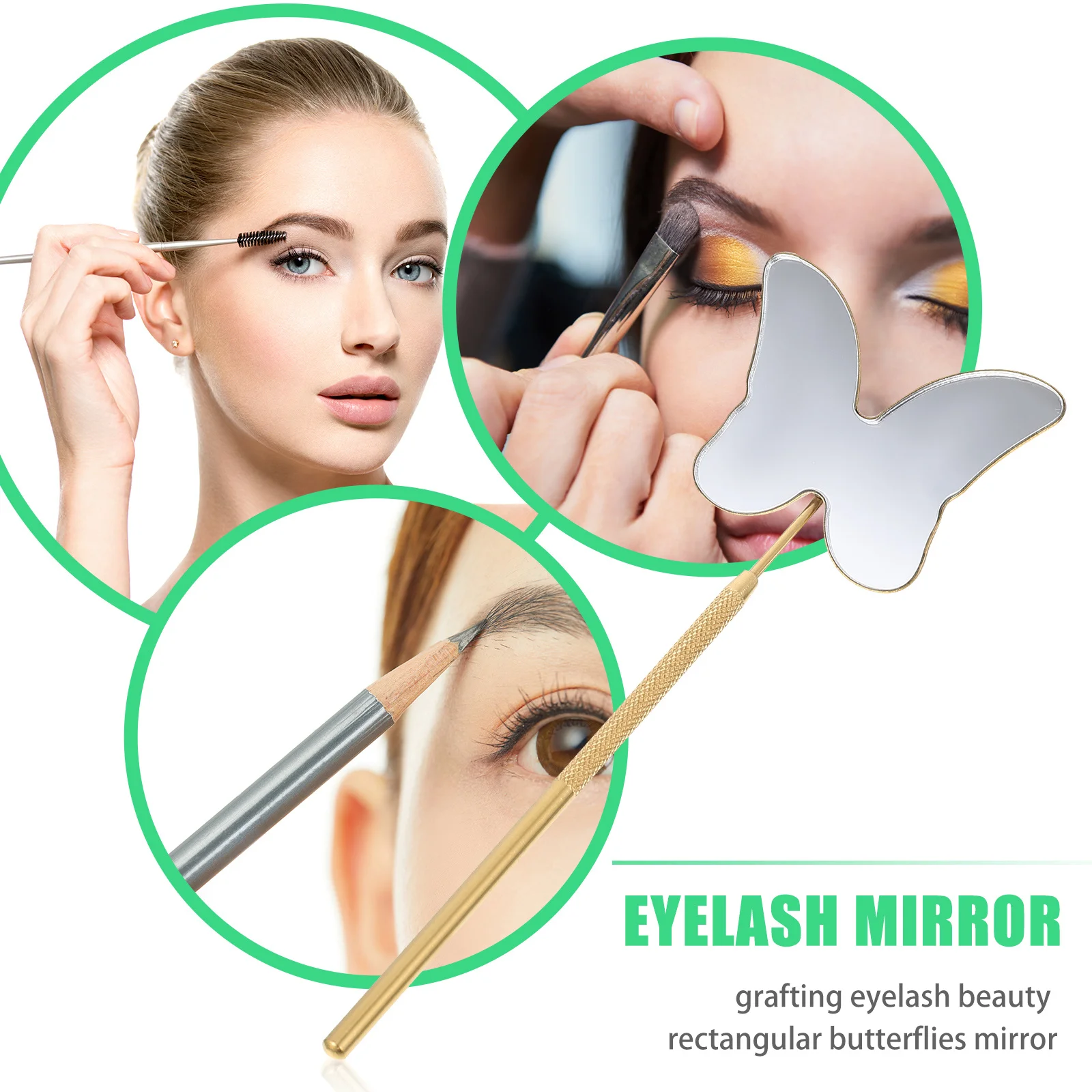 رمش الفولاذ المقاوم للصدأ شكل فراشة عدم الانزلاق مقبض لاش تمديد مرآة القابلة للإزالة المحمولة صالون رمش تحقق مرآة #2