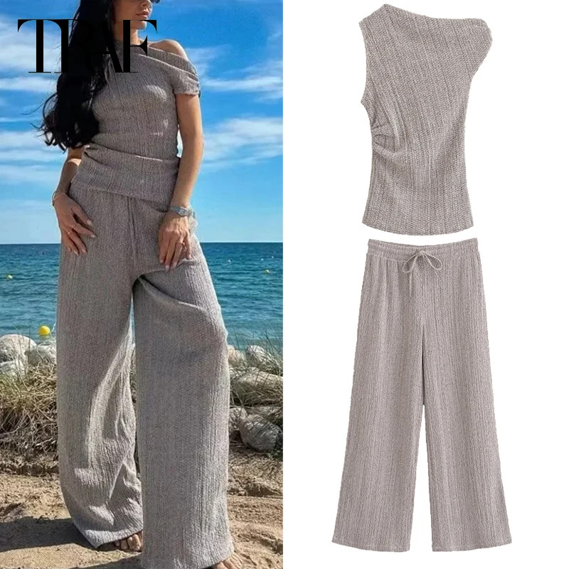 

TRAF Textured Asymmetric Sets Elegant Women's Sets Women's Fashion Suits Two-Piece Ladies Set Casual Vacation Outfits Woman 2024