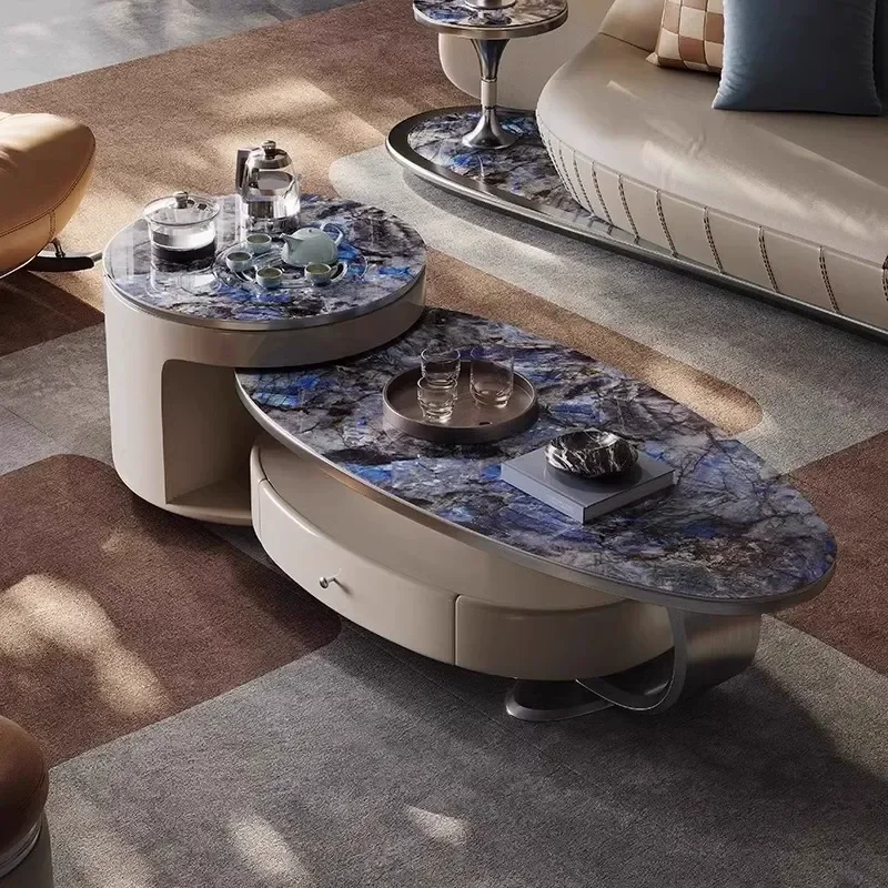 Luxury Marble Stone Multi Functional Kung Fu Tea Table Combination Integrated Mobile Living Room High End Villa Home