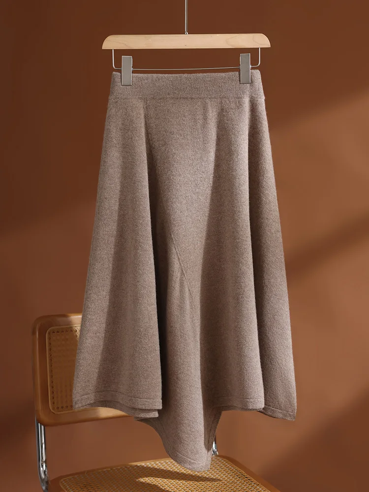 TLOML New Women‘s 100% Merino Wool Skirt Grace Style Irregular Skirt Autumn Winter Soft Warm Cashmere Casual Fashion Long Skirt
