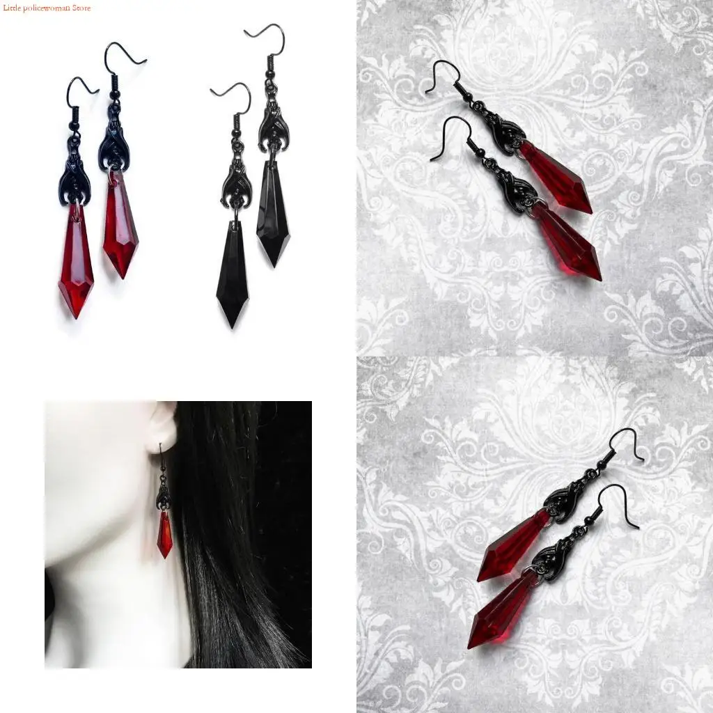F92D Crystal Necklaces Black Red Pendant Earrings Jewelry for Women Girls Fishhook Dangle Earring Present Birthday Gifts
