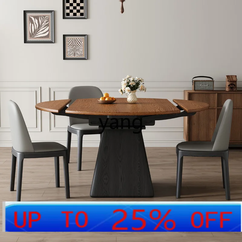 

Lhh antique retractable solid wood dining table and chair combination household small apartment retractable
