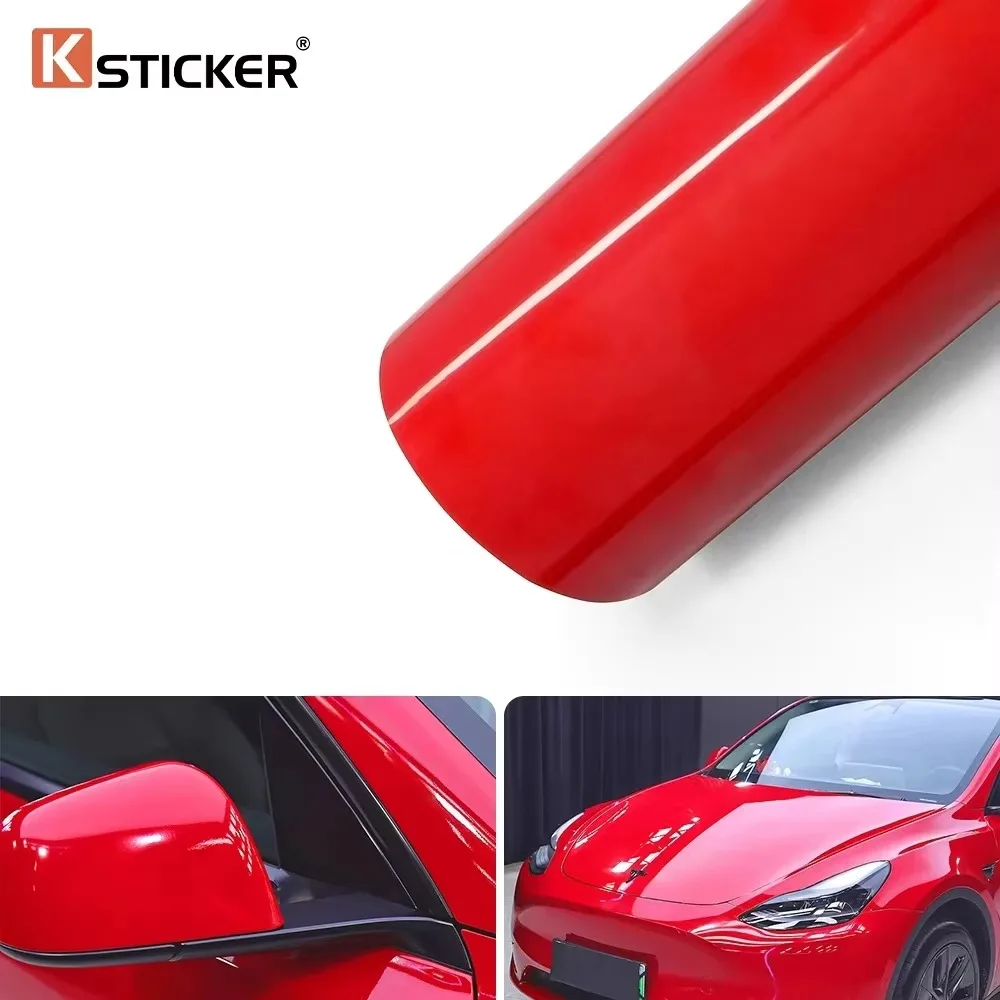 

Ksticker Car Vinyl Wrap Film Glossy Red Color Auto Body Air Bubble Free Technology Decal Roll Vehicle Motorcycle Truck Sticker