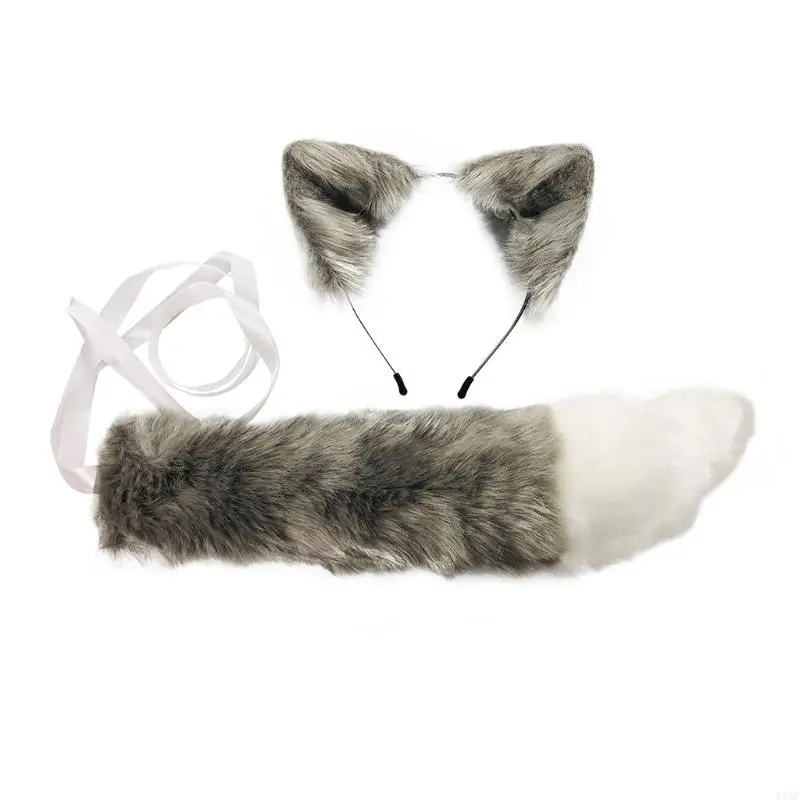 

X4yc anime cosplay simulation plush волк для кошачьих ушей с повязкой на голову с пушистым длинным хвостом s