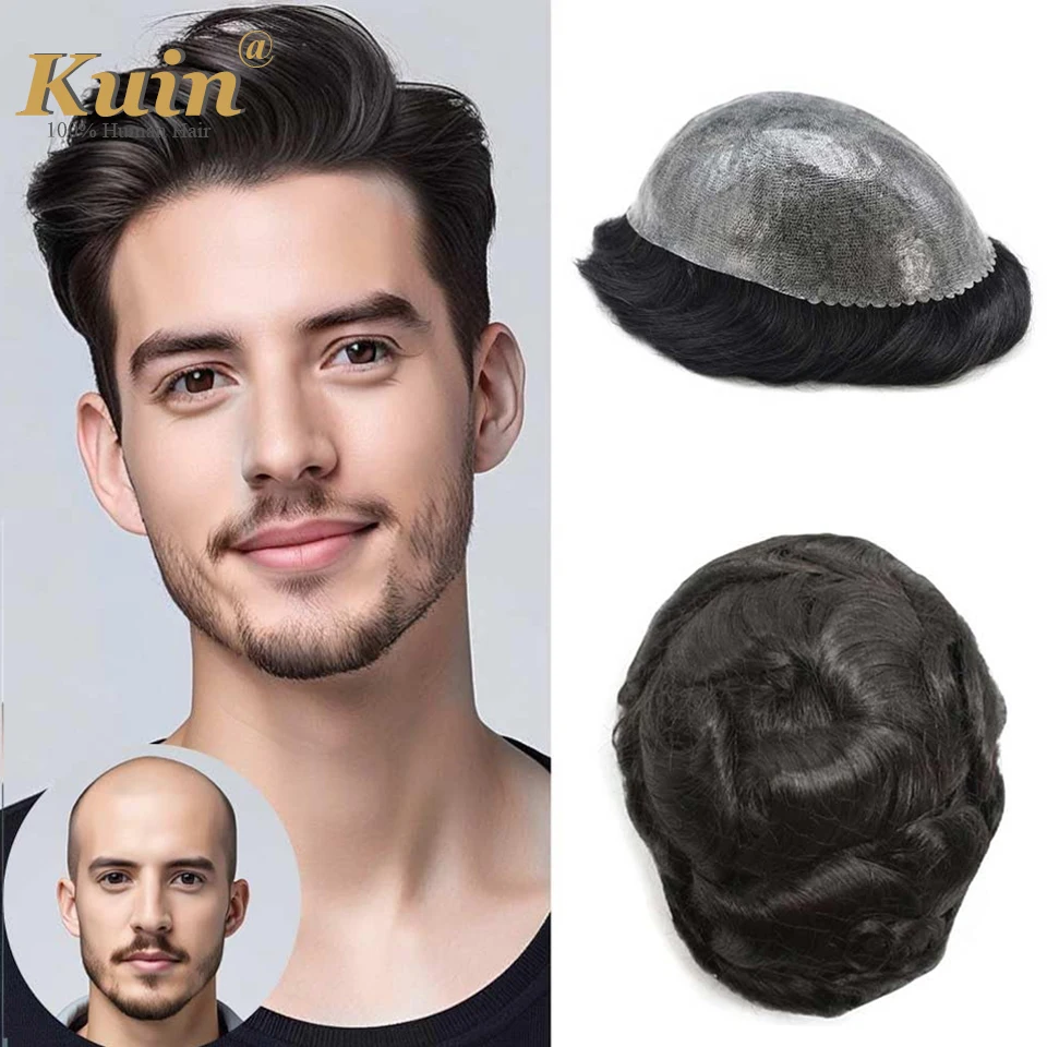 0,1-0,12 mm PU polybasis geïnjecteerde knooptoupet voor mannen 130% dichtheid Indiaas menselijk haar Mannelijke pruik Dunne huid Heren capillaire prothese