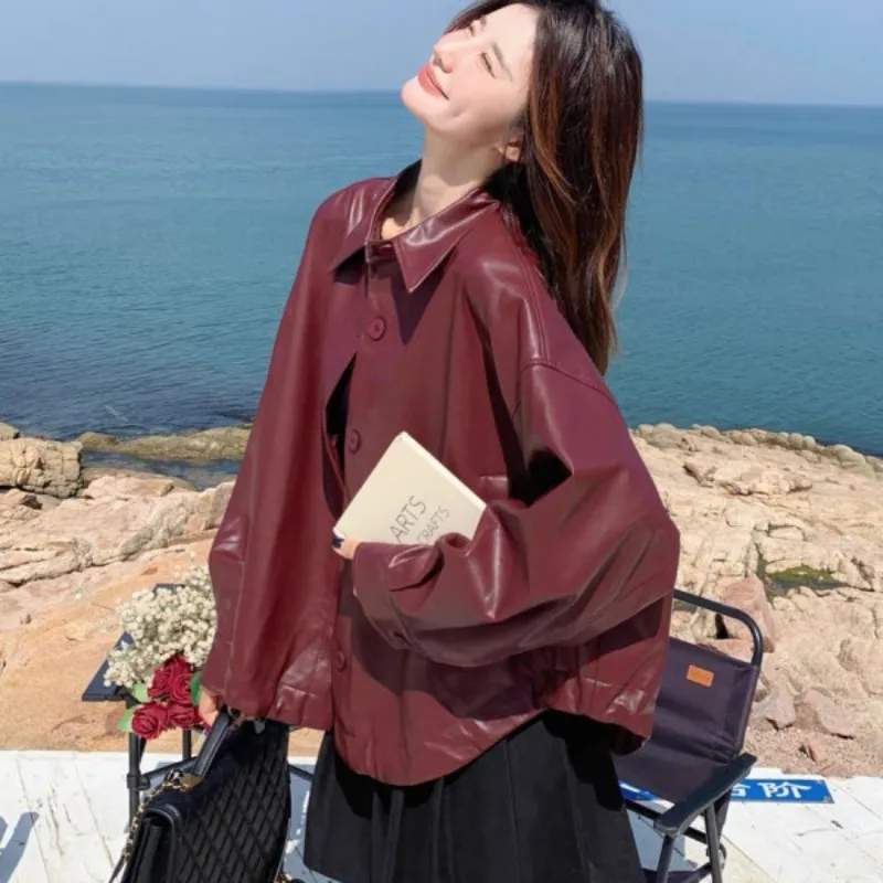 

Spring New Style Retro Motorcycle Handsome Leather Jacket Launched Single-breasted Short Leather Coats