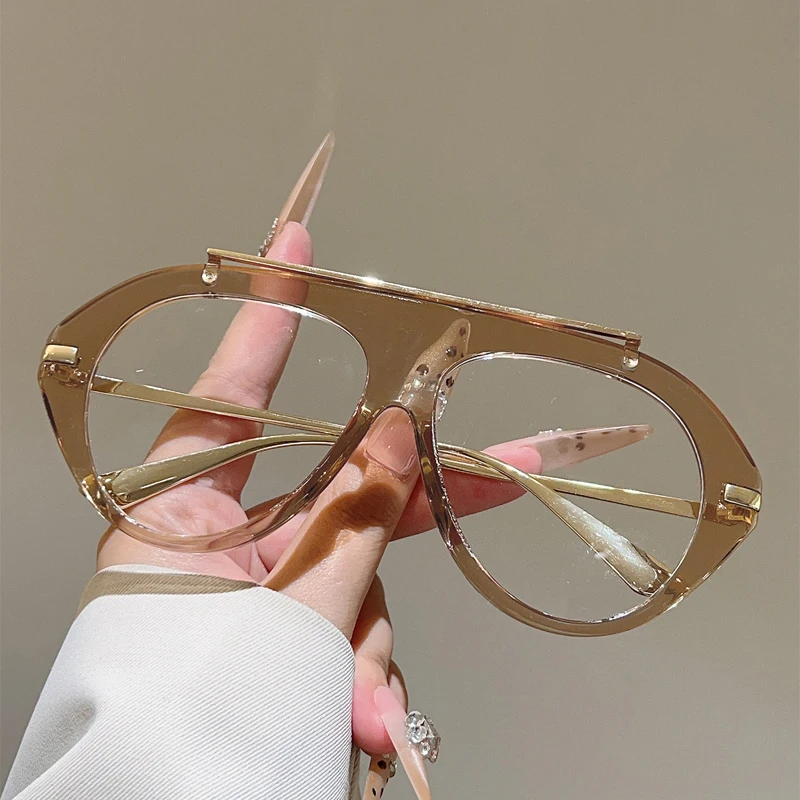 KAMMPT Oversized Pilot Glasses Men 2026 New Fashion Blue Light Blocking Optical Frames Women Trendy Brand Design Decor Eyewear
