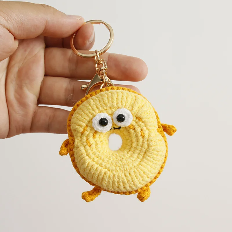 Funny Sandwich Doll Crochet Keychain Cute Bread Knitting Car Keys Keychain Cartoon Food Doll Knitted Keychain For Bag Pendant