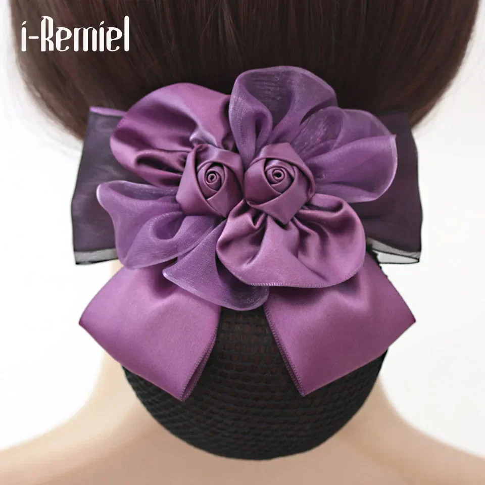 i-Remiel Hair Cover Tulle Clip Ribbon Bowknot Bow Bun Net Snood Crochet Cover Tiara Accesories Clip Lady