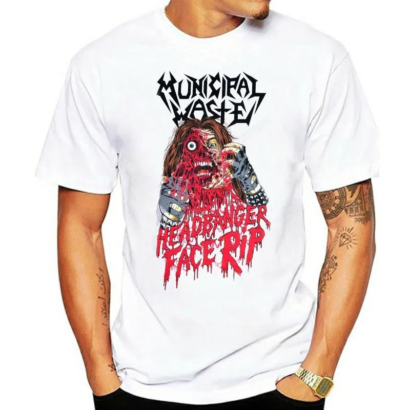 White MAN TEE-SHIRT  Summer mens T shirt Fashion Short Sleeves Cotton Jsr Municipal Waste Men Headbanger T-shirt Round Neck