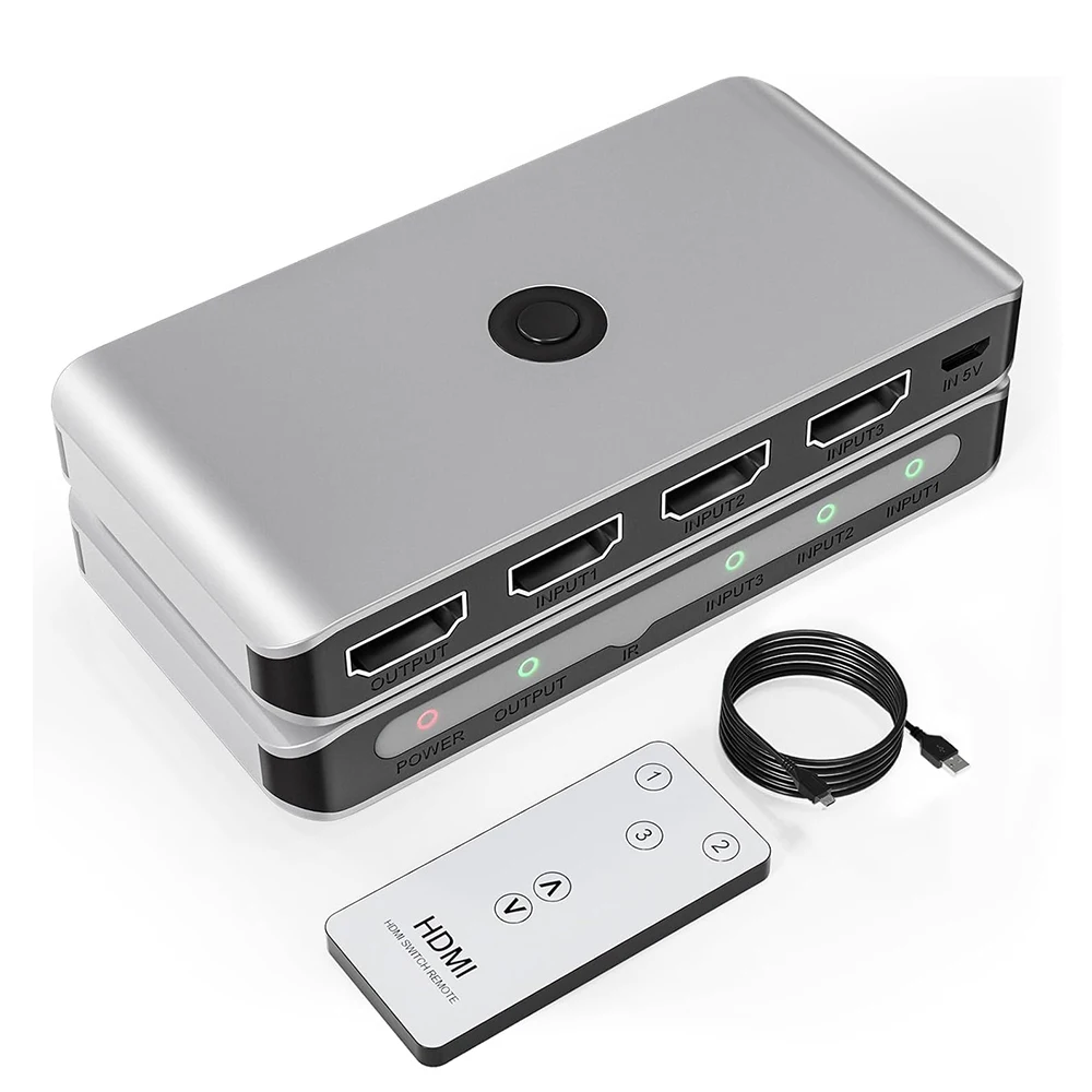HDMI 2.0 Switcher 3 in 1 Out, 3 Port HDMI-compatible Splitter Support 4K 60Hz for PS 5/4/3 Xbox Switch Roku TV Fire Stick