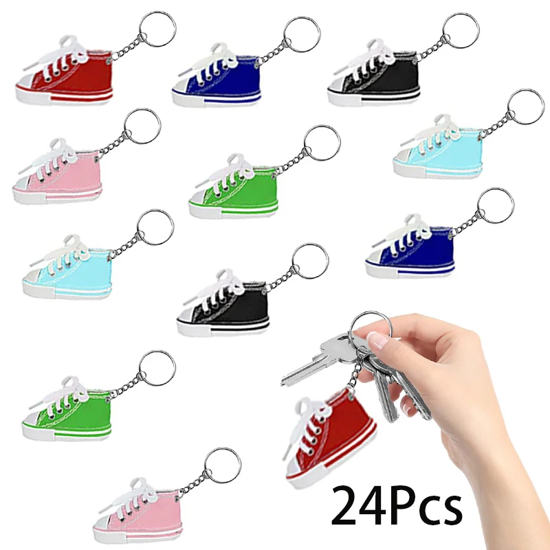 

24Pcs Mini Shoes Keychains Cloth Material Shoe With Key Chain