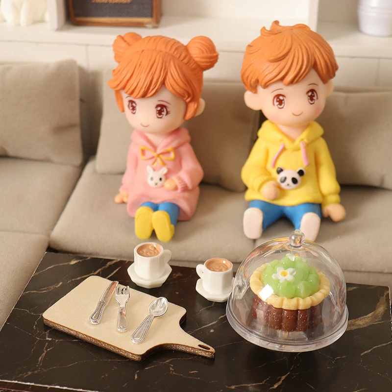 1/12 Dollhouse Simulation Coffee Cake Dessert Set Model Kitchen Accessories For Doll House Decor Kids Pretend Play Toys Gift