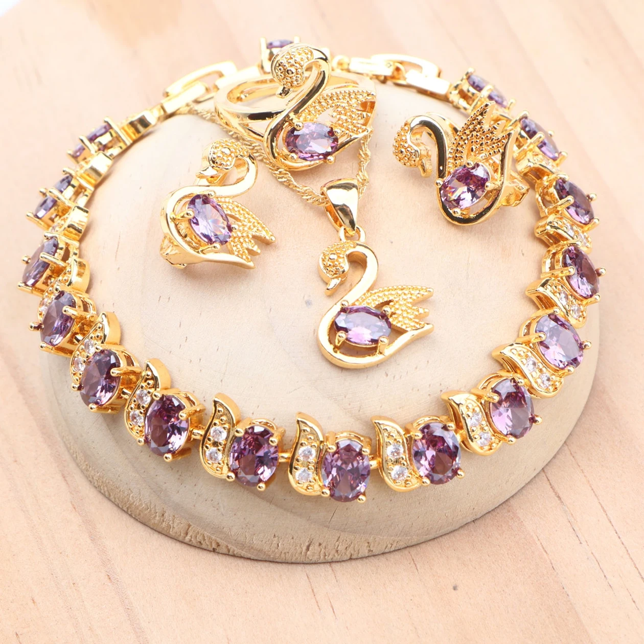 

Silver 925 Purple Zircon Jewelry Sets For Women Bridal Gold Color Wedding Earrings Rings Pendant Necklace Stone Bracelets Set
