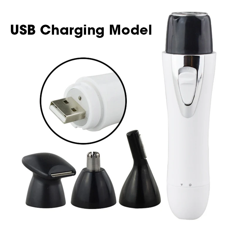 Removedor de Cabelo Recarregável USB para Mulheres Depilador 4 em 1 Mini Depilador de Pele Aparador Portátil, Navalha Facial de Sobrancelha, Corpo