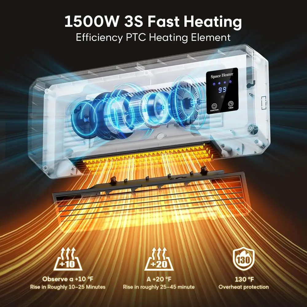 Winter Dual-Mode Chicken Coop Heater: 1500W Wall-Mounted with Timer & Remote, Fast Heating & Large LCD Display for Chickens, Duc