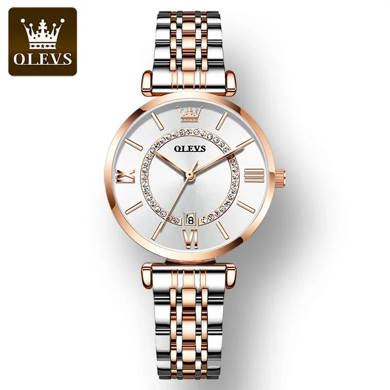 OLEVS Fashion Stainless Steel Strap Watch for Women High Quality Waterproof Quartz Women Wristwatches Calendar