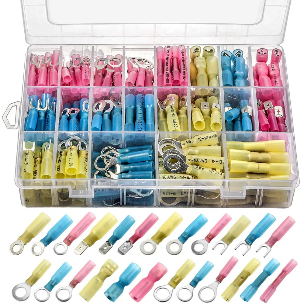120-540Pcs Heat Shrink Wire Connectors, Waterproof Automotive Marine Electrical Terminals Crimp Connector Ring Fork Spade Splice