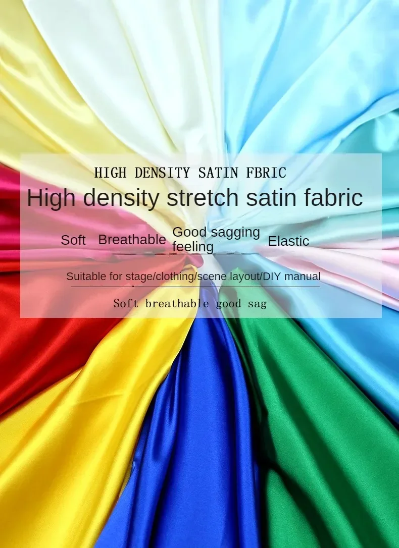 Micro Stretch Satin Fabric By The Meter for Clothes Cheongsam Hanfu Skirts Diy Sewing Soft Cloth Red WhiteBlue Green Pink Purple