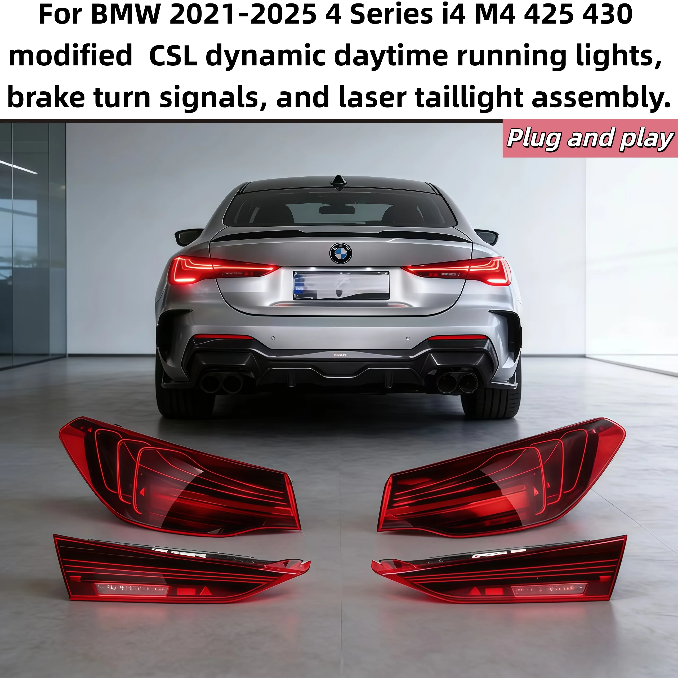 

For BMW 2021-2025 4 Series i4 M4 425 430 modified CSL dynamic daytime running lights brake turn signals laser taillight assembly
