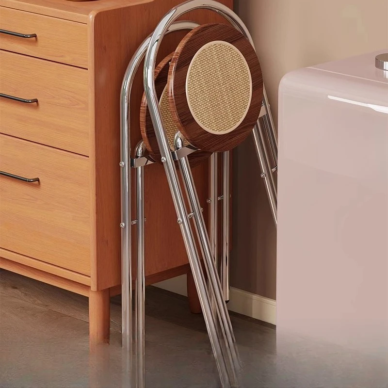 

Medieval Folding Dining Chair Household Small Apartment Stool Balcony Casual Rattan Chair