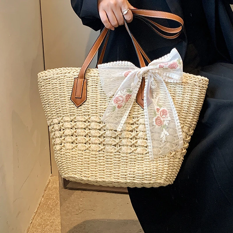 Summer Straw Woven Bag for Women Shoulder Bag Raffia Paper Rope Boho Beach Handbags Casual Messenger Crossbody Bag Female Purse