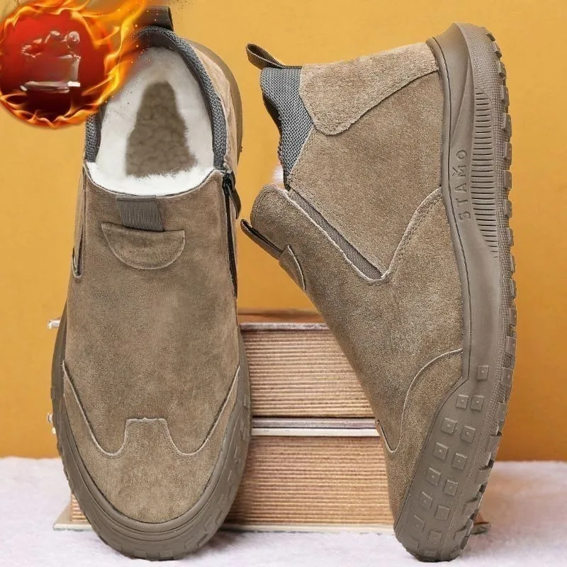 Winter Men's Shoes Plush Warm Cotton Shoes Fashion High-top Casual Shoes Suede Leather Loafers Men's Sneaker Non Slip Snow Boots