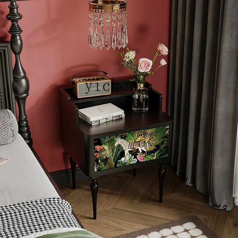 

HYS bedside table retro bedroom bedside table medium antique style bedside light luxury storage cabinet