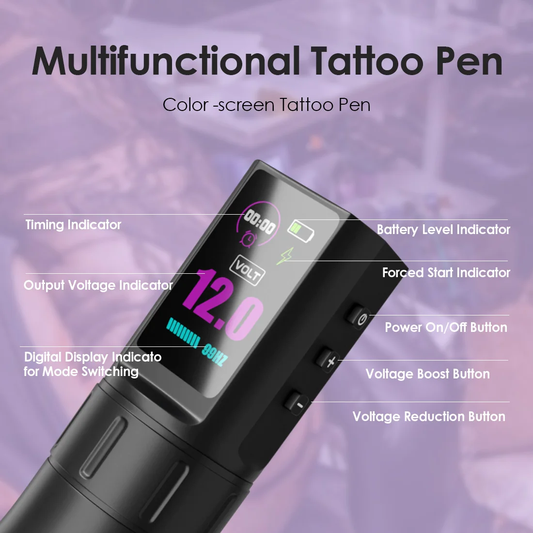 Wireless Tattoo Pen Tattoo Machine Direct Drive Dual Mode Timing Function IPS Screen Stroke 3.5mm Battery1800mAh Tattoo Supplies