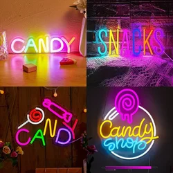 Candy Shop Neon Sign for Wall Decor, LED Signs Lollipop Store Decorations,Dessert Business Light Up Signs Candy Party Decor