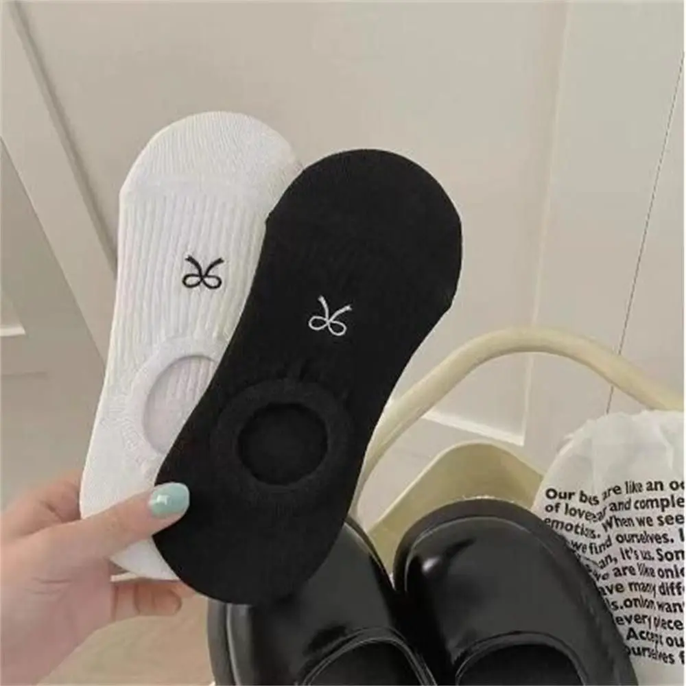 New Breathable Bowknot Socks Solid Color Y2K Short Socks Thin Cotton Boat Socks