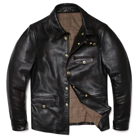 Classico Brakeman Retro Natuarl Giacca in pelle di cavallo bicolore da uomo in vera pelle stile vintage abbigliamento monopetto