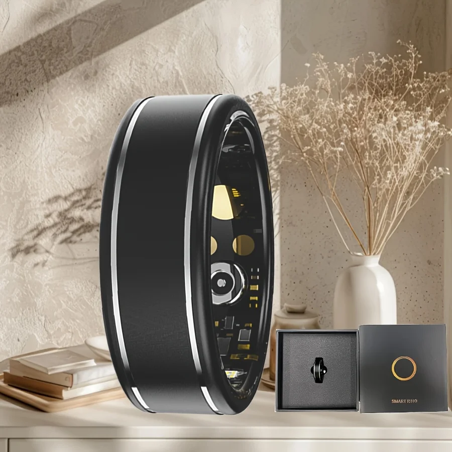 

Health Smart Ring for Men & Women IP68 Wireless Connectivity USB Charging with Pedometer & Multiple Exercise Modes, Black/Silver
