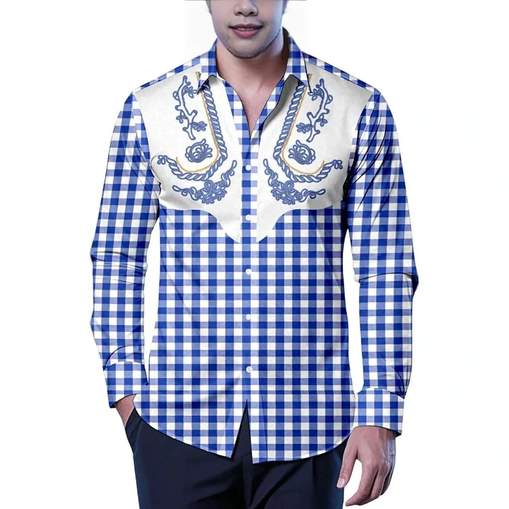 

Blue Casual Print Long Sleeve Men's Shirt Slim Fit Polyester Fabric Comfortable Lightweight Summer Fashion Business Casual