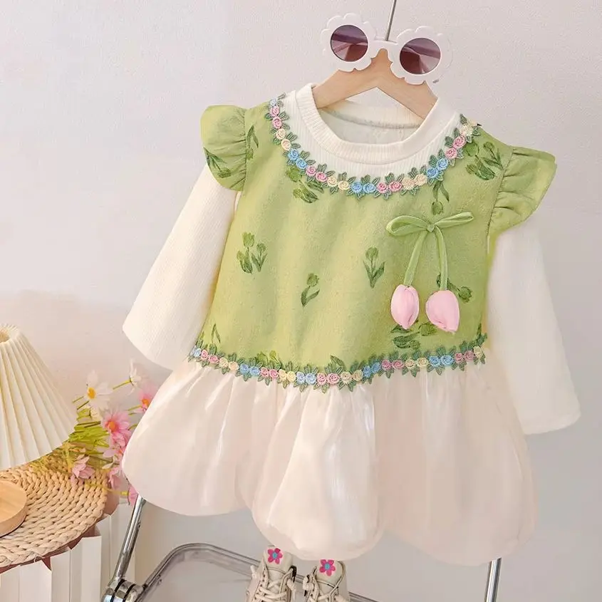 

Newborn Baby Girl Dress Spring Autumn Casual Floral Long-Sleeved Dress for Girls 1year Birthday Party Dresss Children's Clothing