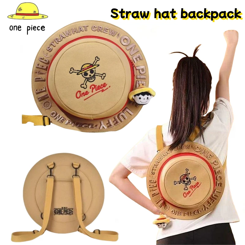 One Piece Genuine Luffy Straw Hat Backpack Cartoon Trend Crossbody Canvas Bag with Doll Pendant Embroidery Large Capacity Gifts