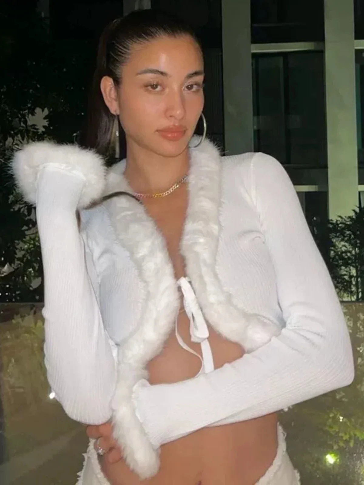 

Women's V-ne Plu Patchwork Slim Fit Top Faionable Street Sle Long Sve Jaet Regular Fit Body ape Enhancing