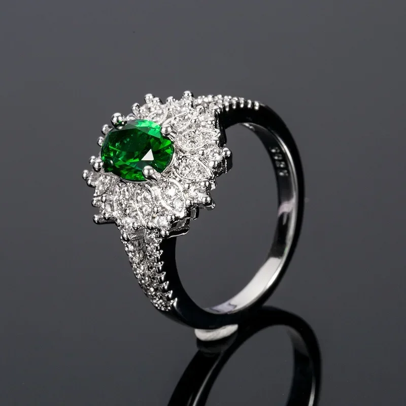 New Party Ring For Women Flower Shaped Creative Design Finger  With Green Cubic Zircon Official Occasion  Jewelry