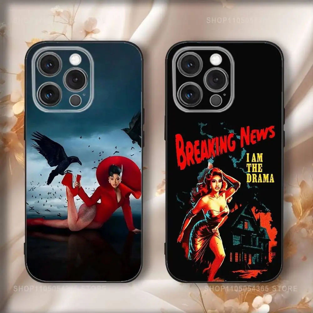 حافظة هاتف C-Cardi B Am I The D-Drama لهاتف iPhone 17,16,15,14,13,12,11,Pro,Max,Plus,Air,X,XS,XR,SE,8,7,Mini,Soft Black Funda