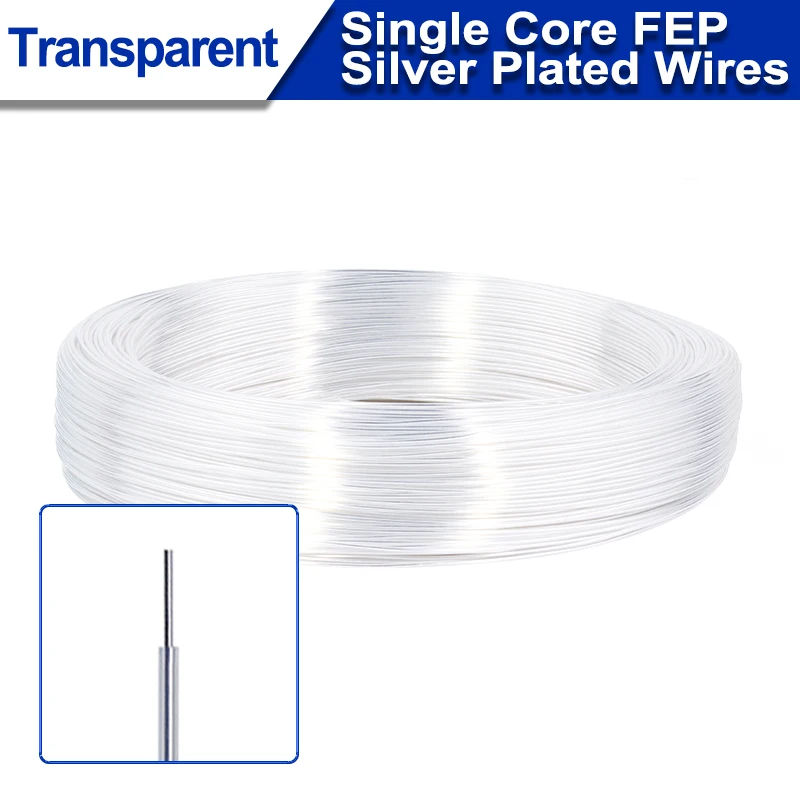 

Transparent Single Core PTFE Wire FEP Insulation Silver Plated Cable High Purity OFC Copper Wire Speaker Headphone Line 1~50M