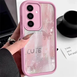 Pink Gradient Butterfly Case For Samsung Galaxy S25 Edge S26 S23 S22 Ultra S24 FE A57A37 A17 A16 A56 A36 A15 A55 A54 Phone Cover