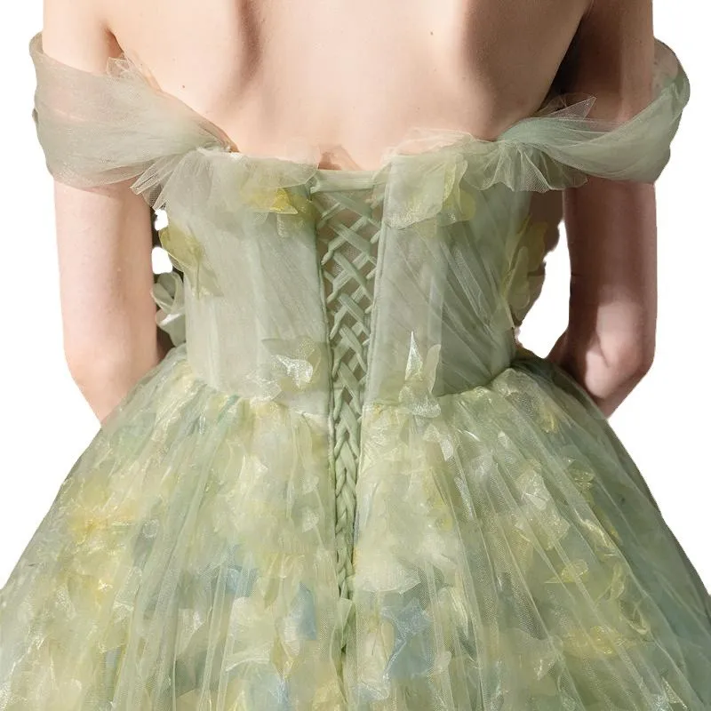 2025 New High End Birthday Party One Neck Dress, Engagement Bride Toast Performance, Dreamy Forest Flower Fairy Evening Dress