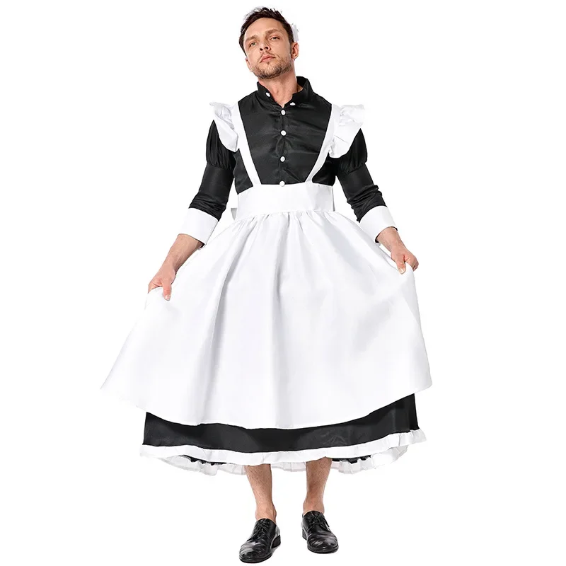 Plus size maid costume for men women appealing set stage waiter costumes big skirt Halloween cosplay maid uniform