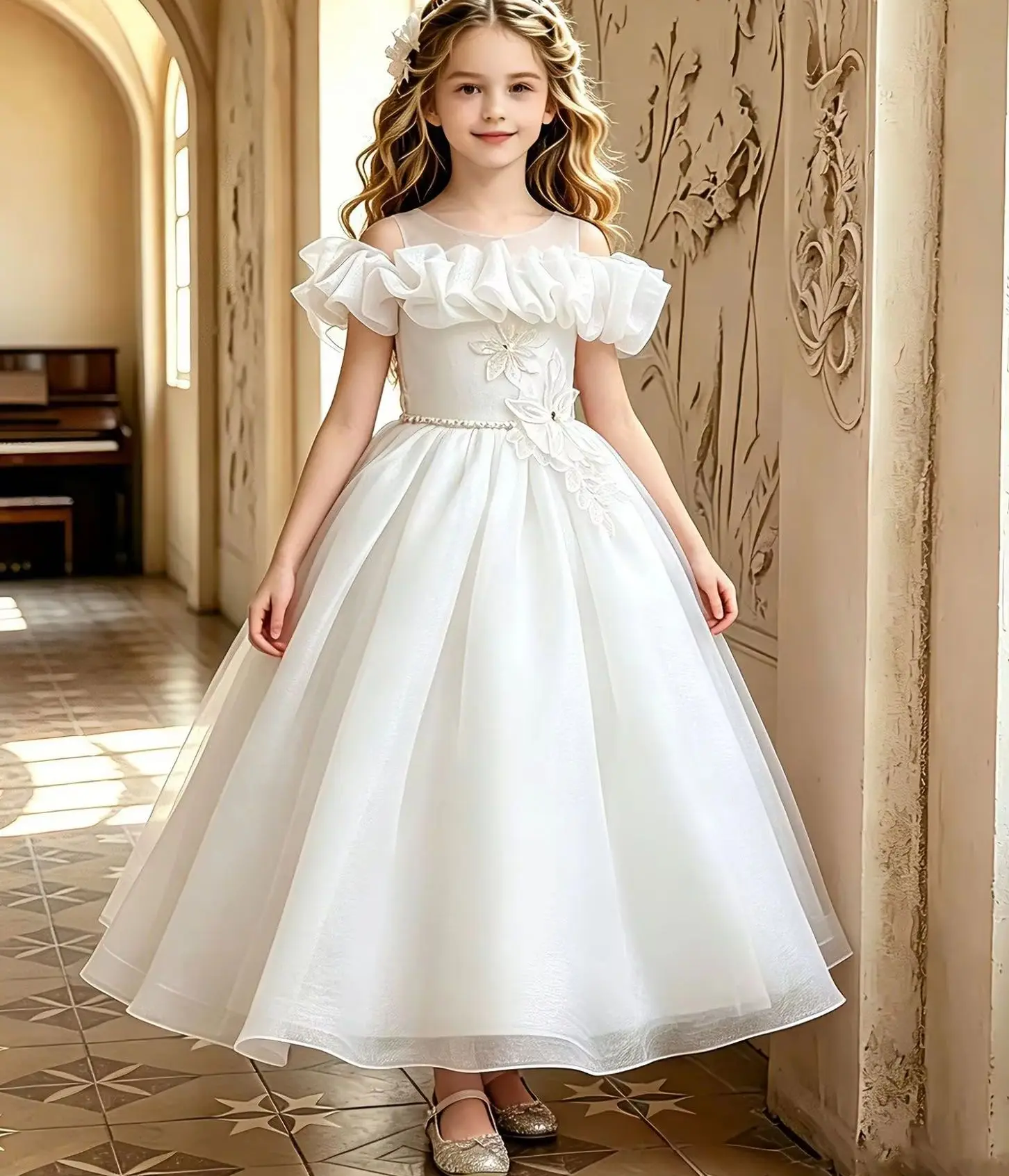 Nuevo Vestido de Niña para Bodas, Elegante, con Flores, para Ceremonias y Fiestas, Ropa Infantil de 4 a 12 Años